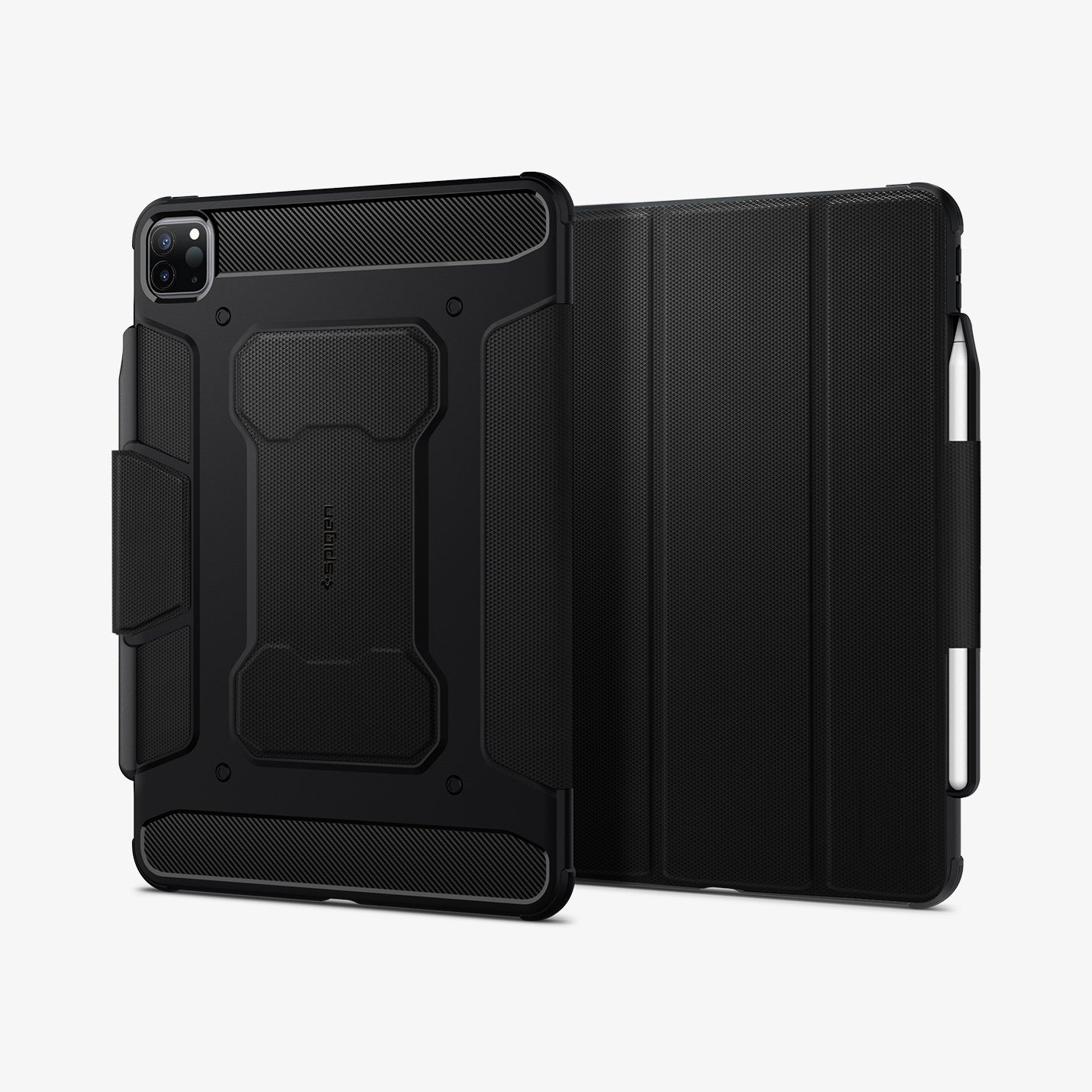 ACS01024 - iPad Pro 11-inch Case Rugged Armor Pro in Black showing the back and partial front with s-pen attached