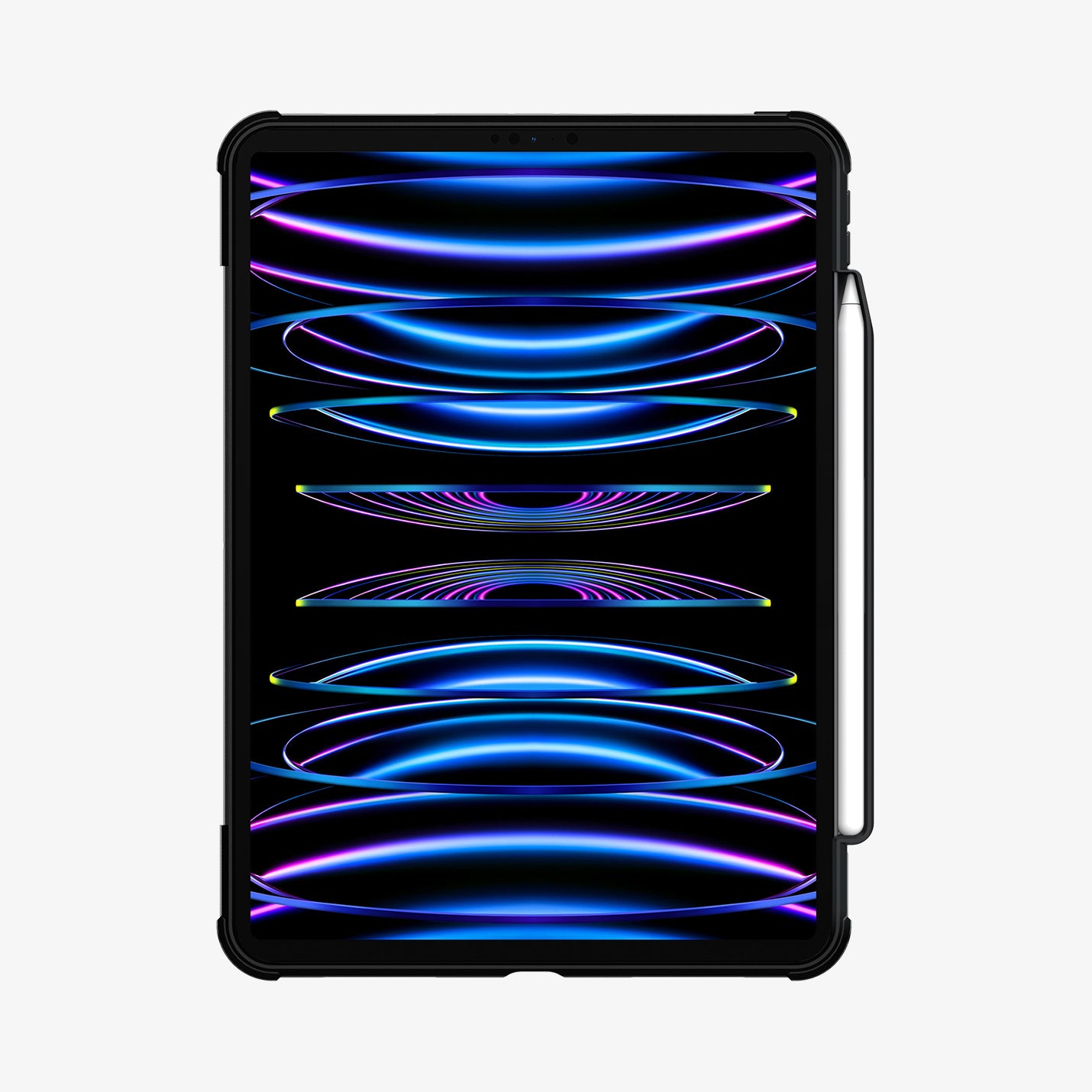 ACS01024 - iPad Pro 11-inch Case Rugged Armor Pro in Black showing the front of the device case opened with s-pen attached
