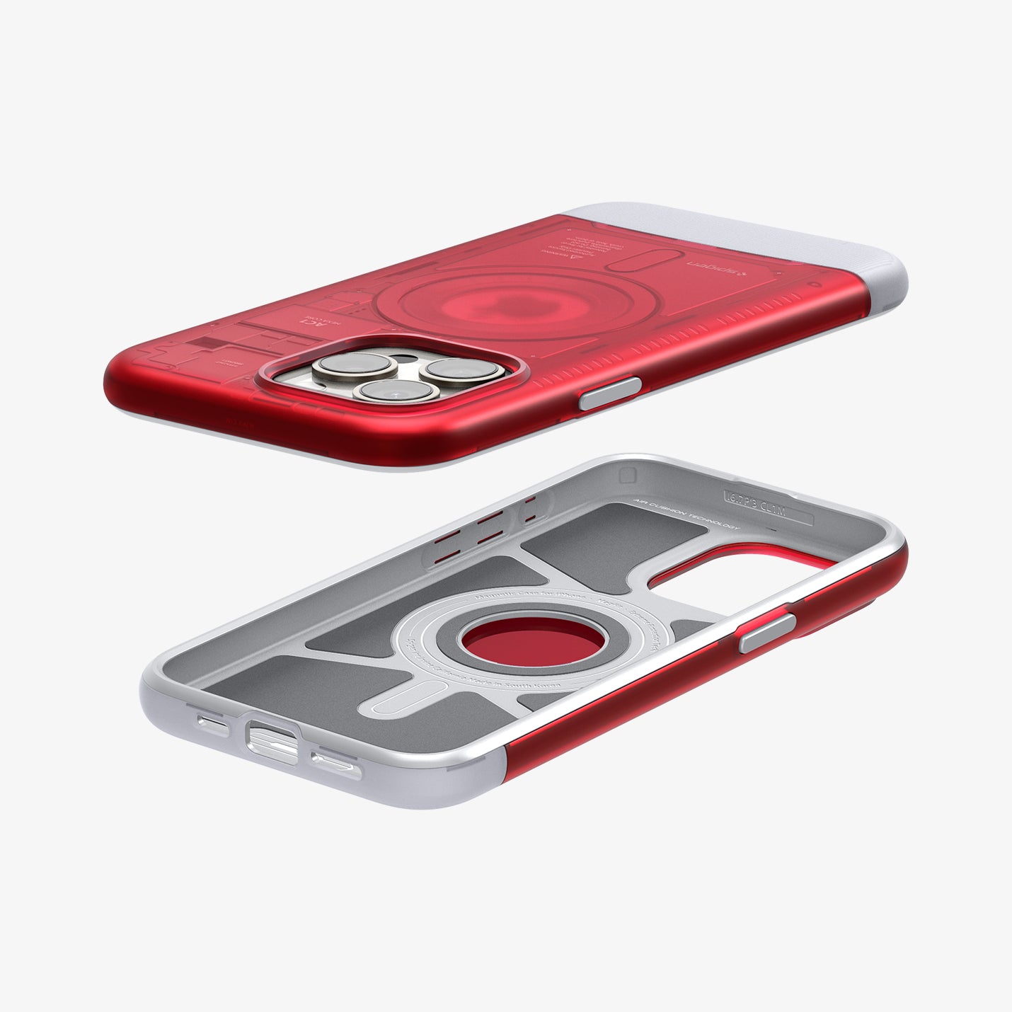 SPBD240006 - iPhone 15 Pro Case Classic C1 Bundle (MagFit) in Ruby showing the back, sides hovering above showing inner, bottom and sides of the case