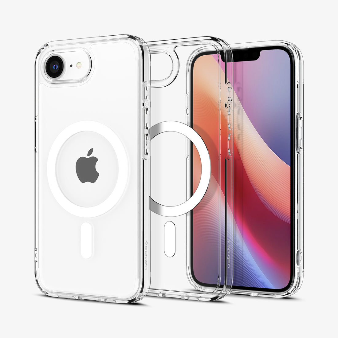 ACS09139 - iPhone 16e Case Ultra Hybrid (MagFit) in Clear White showing the back