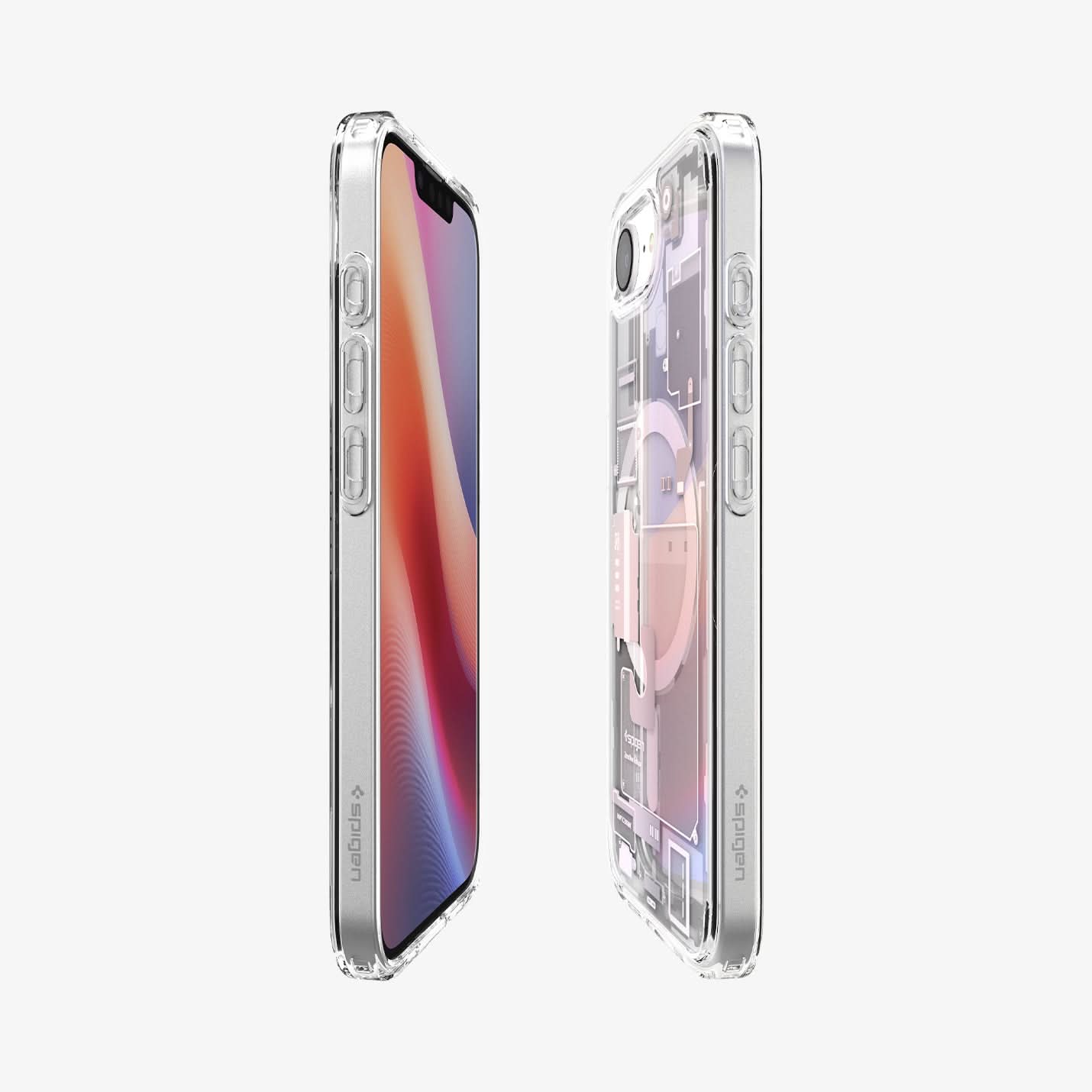 ACS09142 - iPhone 16e Case Ultra Hybrid Zero One (MagFit) in Zero One White showing the partial front, partial back and sides