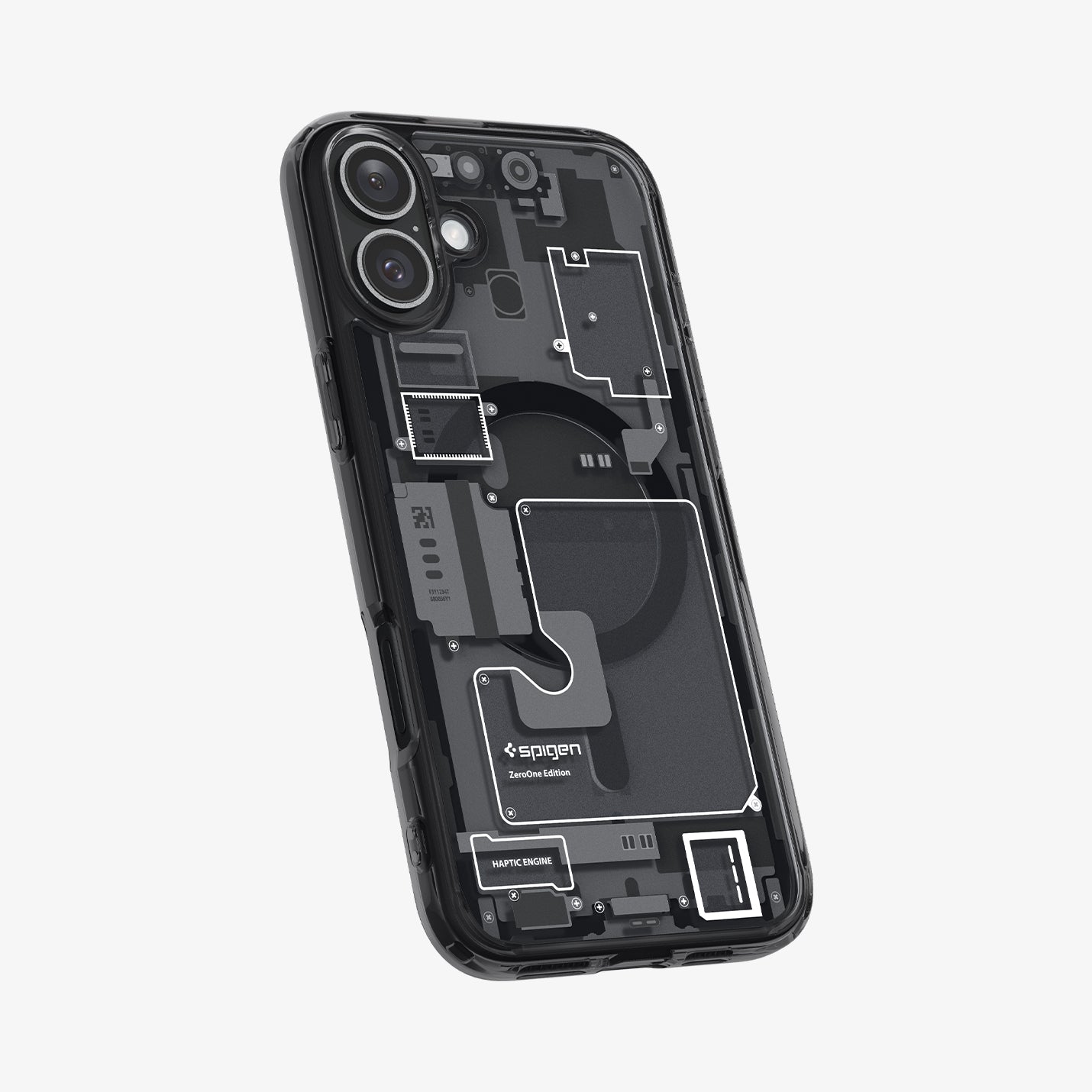 ACS08208 - iPhone 16 Case Ultra Hybrid Zero One (MagFit) in Zero One showing the back, partial side and bottom