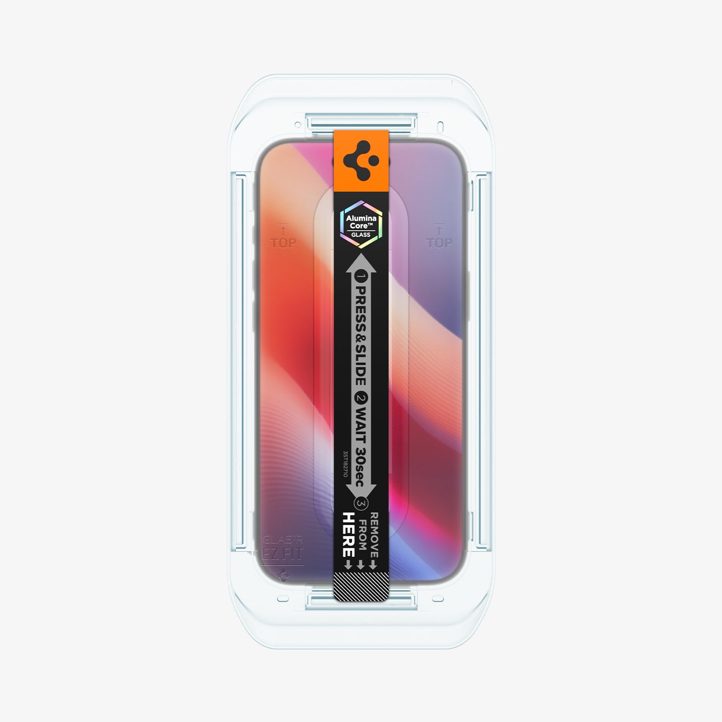 AGL09861 - iPhone 17 Air GLAS.tR EZ Fit | Sensor Protected showing the front, with installation tray attached to the device