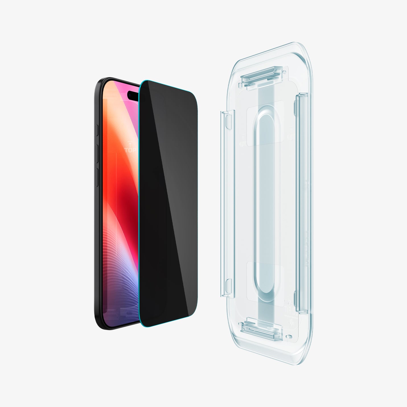 AGL09862 - iPhone 17 Air GLAS.tR EZ Fit Privacy showing the installation tray in front of the screen protector and the device