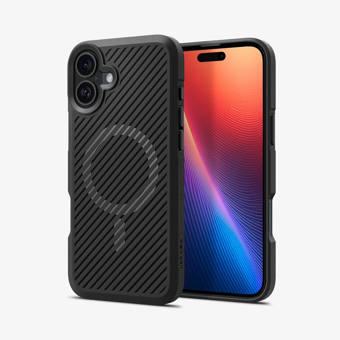 ACS08091 - iPhone 16 Plus Case Core Armor (MagFit) in Matte Black showing the back, partial sides and front