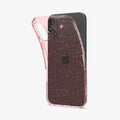 ACS08193 - iPhone 16 Case Liquid Crystal Glitter in Rose Quartz showing the back, partially peeled off from the device