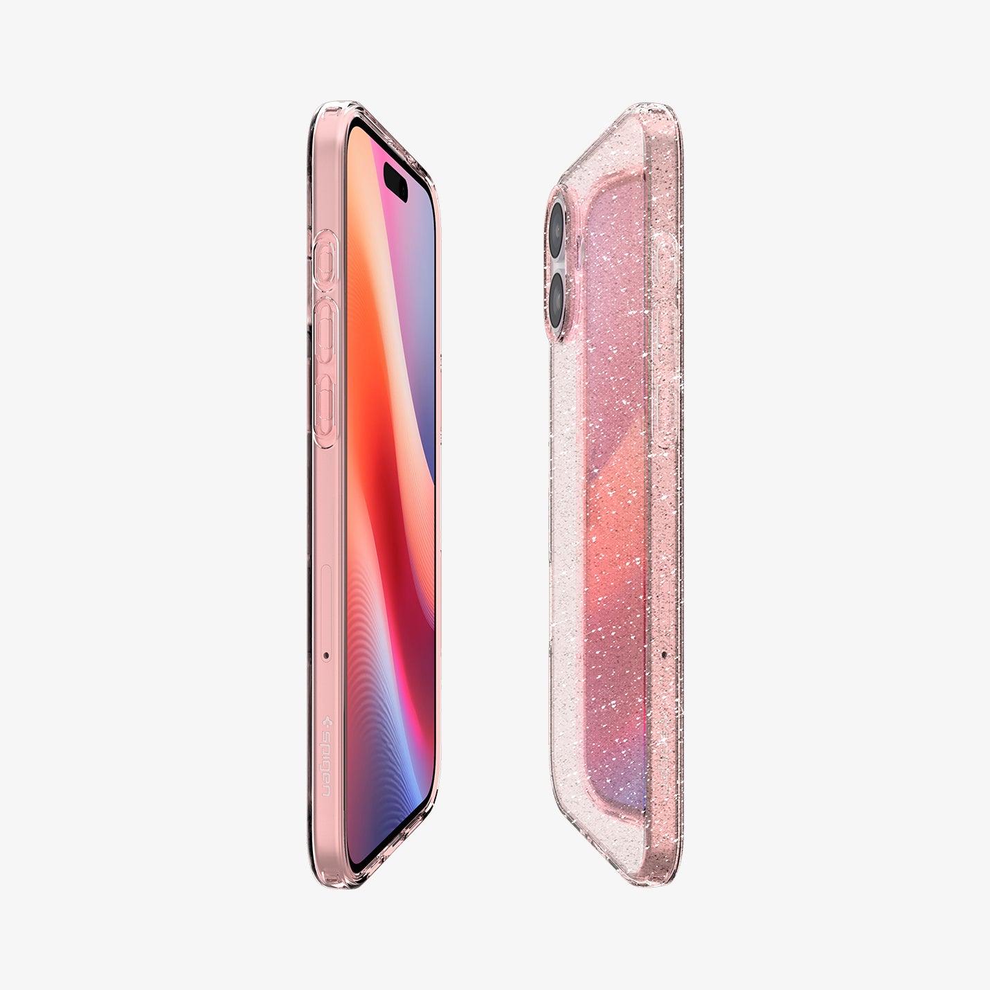 ACS08193 - iPhone 16 Case Liquid Crystal Glitter in Rose Quartz showing the partial back, partial front and sides