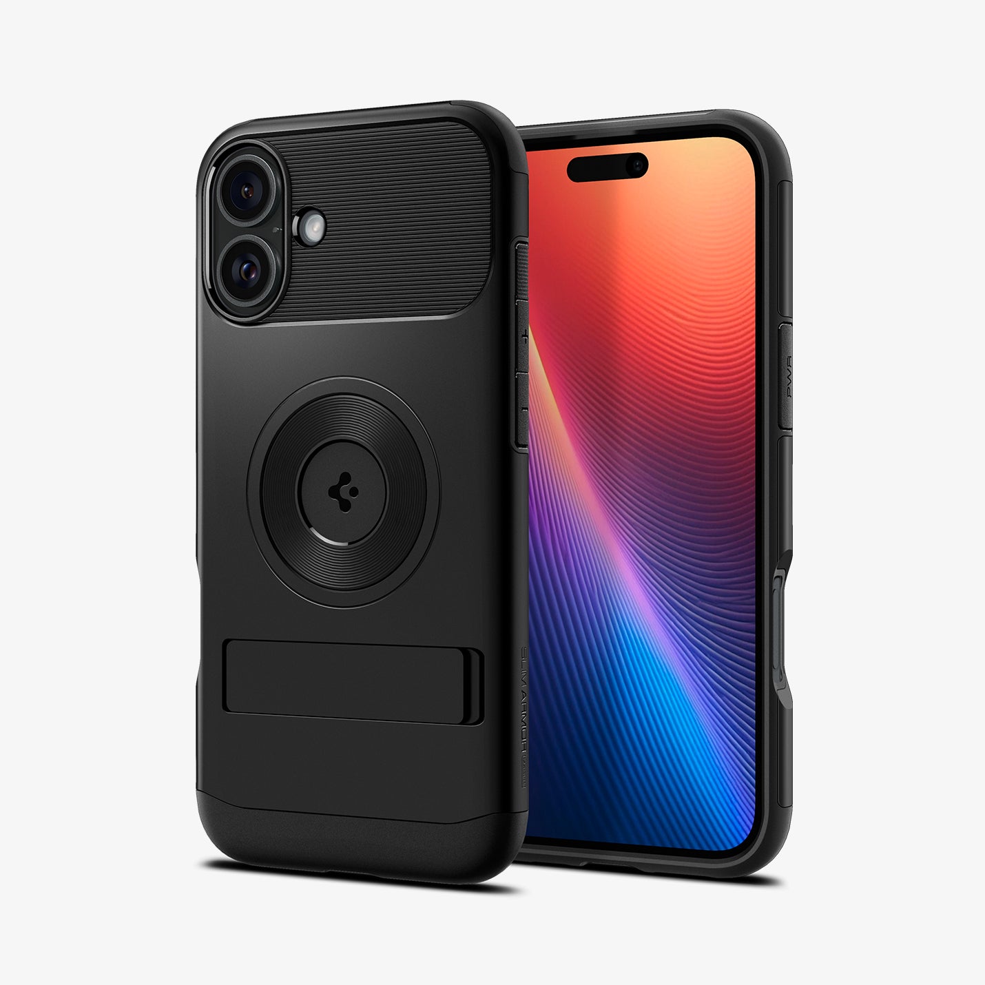 ACS08227 - iPhone 16 Case Slim Armor (MagFit) in Black showing the back, partial front and sides