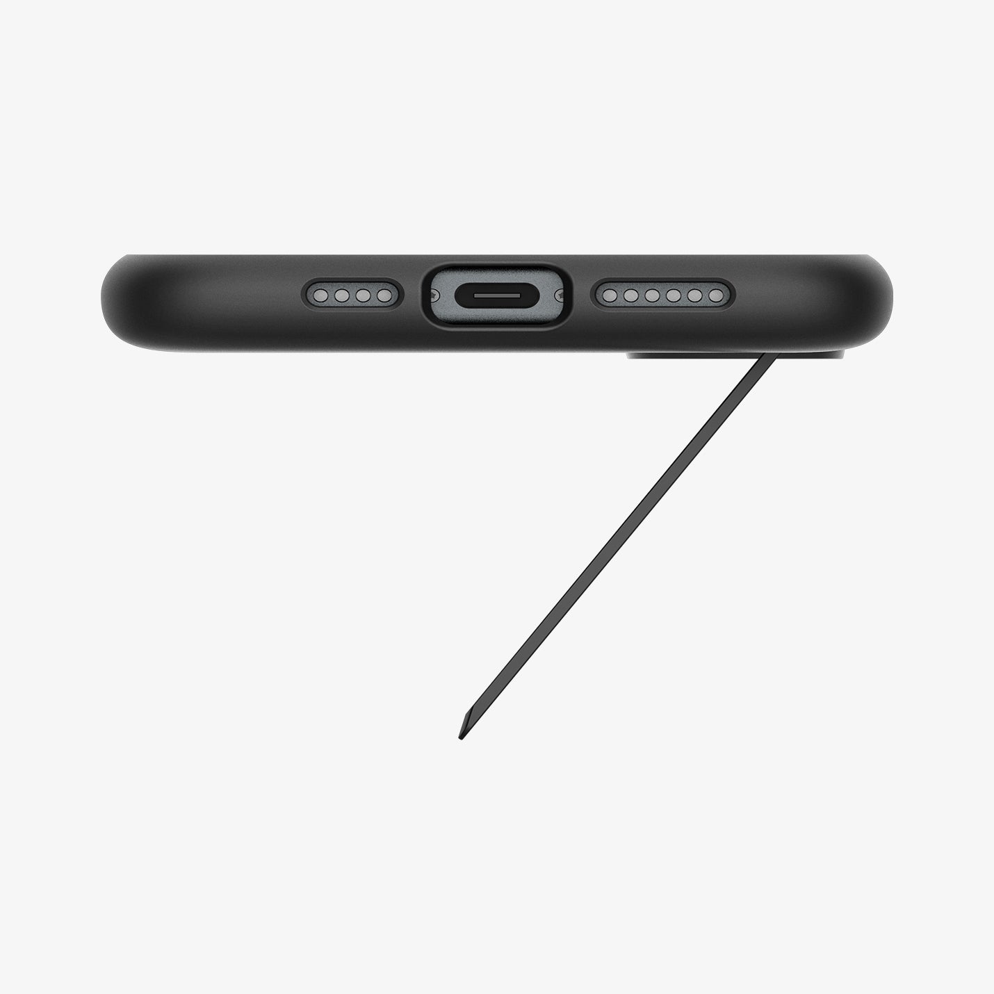 ACS08227 - iPhone 16 Case Slim Armor (MagFit) in Black showing the bottom with built-in kickstand open