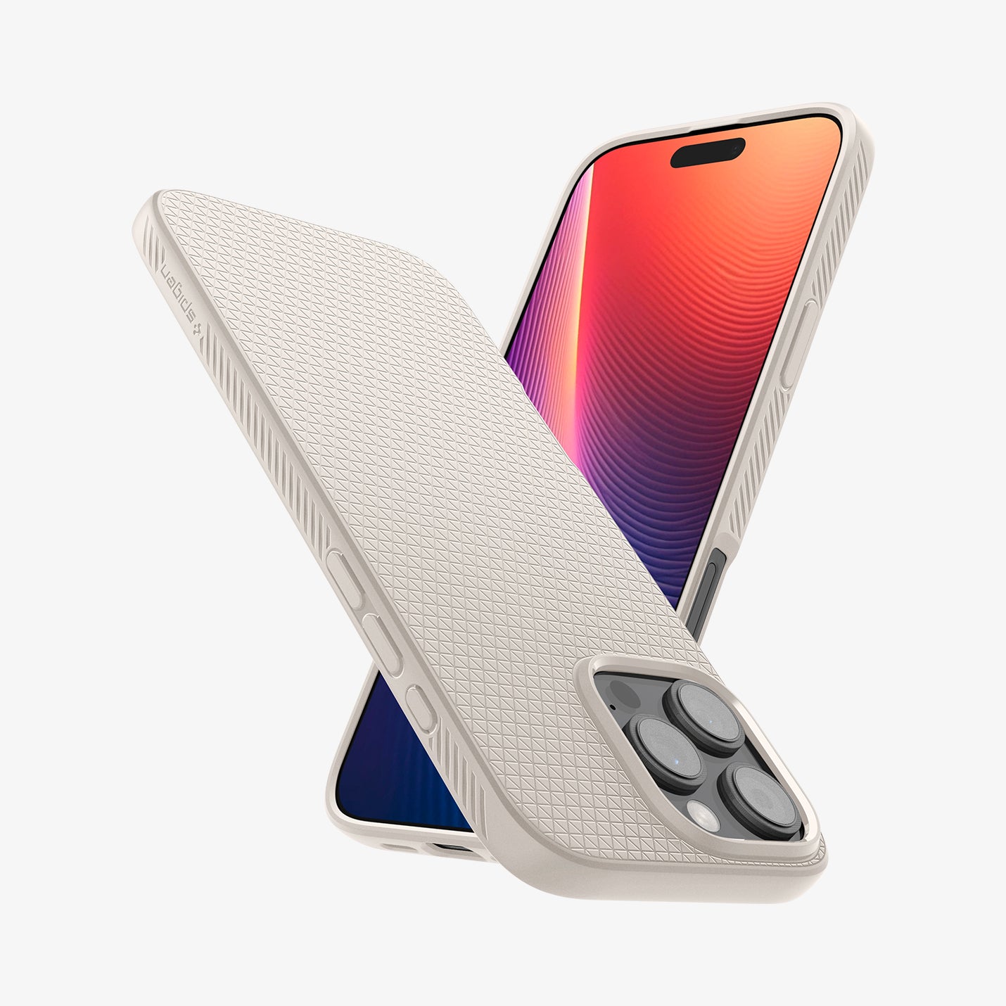 ACS08120 - iPhone 16 Pro Case Liquid Air in Natural Titanium showing the back - upside down, partial front, sides and bottom