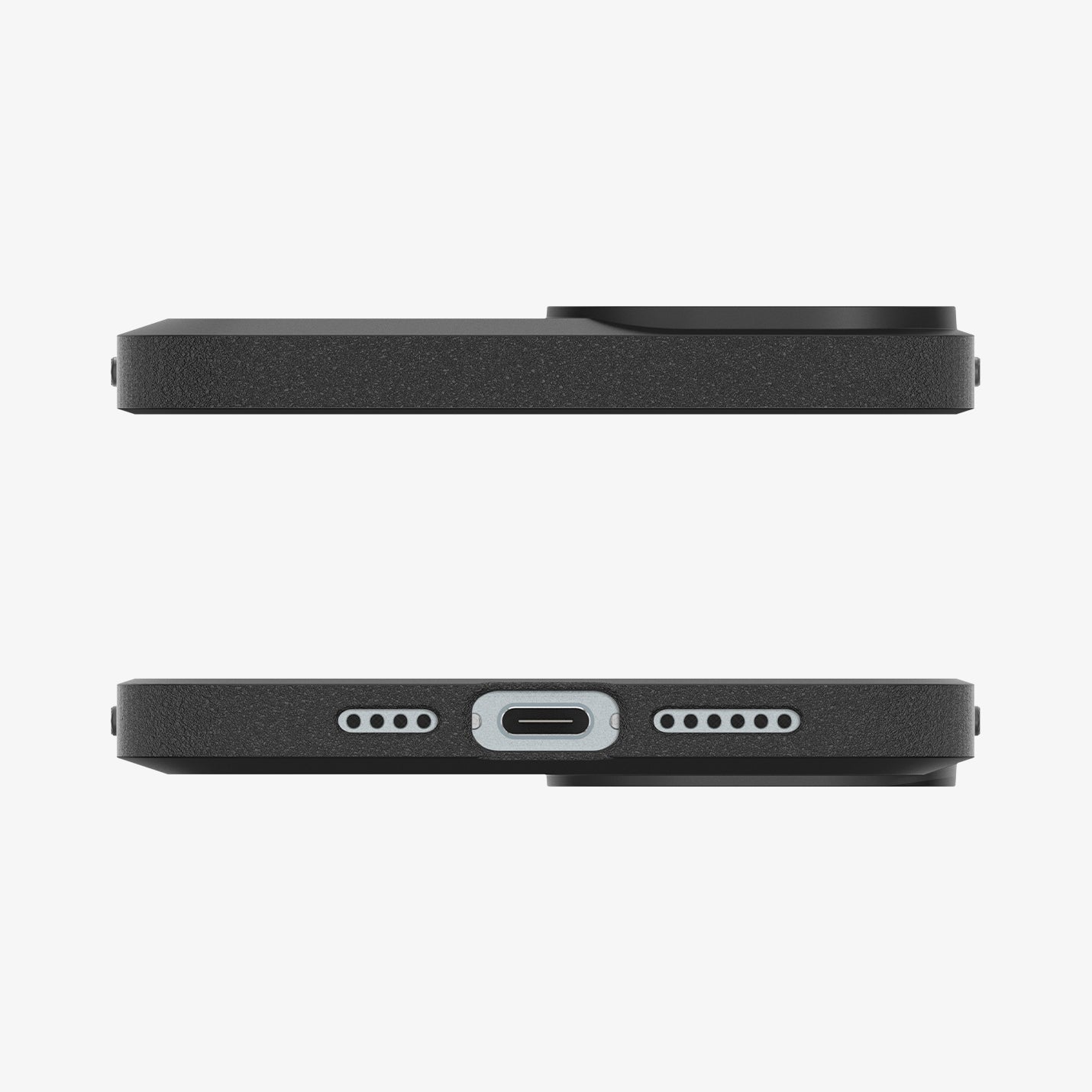 ACS06480 - iPhone 15 Case Core Armor (MagFit) in Matte Black showing the top and bottom