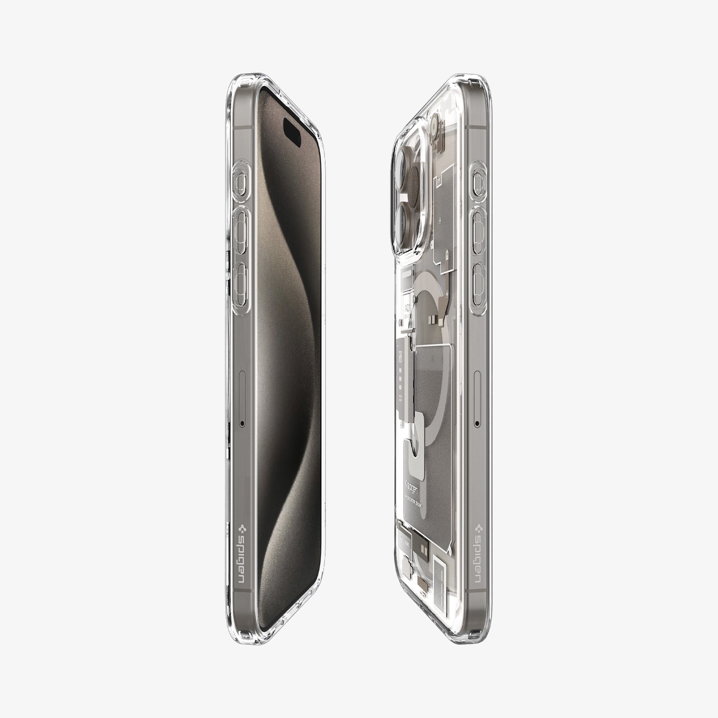 ACS07216 - iPhone 15 Pro Case Ultra Hybrid Zero One (MagFit) in Zero One Natural Titanium showing the sides, partial front and partial back