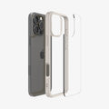 ACS08127 - iPhone 16 Pro Case Ultra Hybrid in Natural Titanium showing the back, detached from the frame of the case aligned with the device