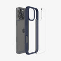 ACS08126 - iPhone 16 Pro Case Ultra Hybrid in Navy Blue showing the back, detached from the frame of the case aligned with the device