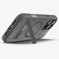 ACS08380 - iPhone 16 Pro Case Ultra Hybrid S (MagFit) in Frost Gray showing the back, partial sides and bottom, propped up with a built-in kickstand