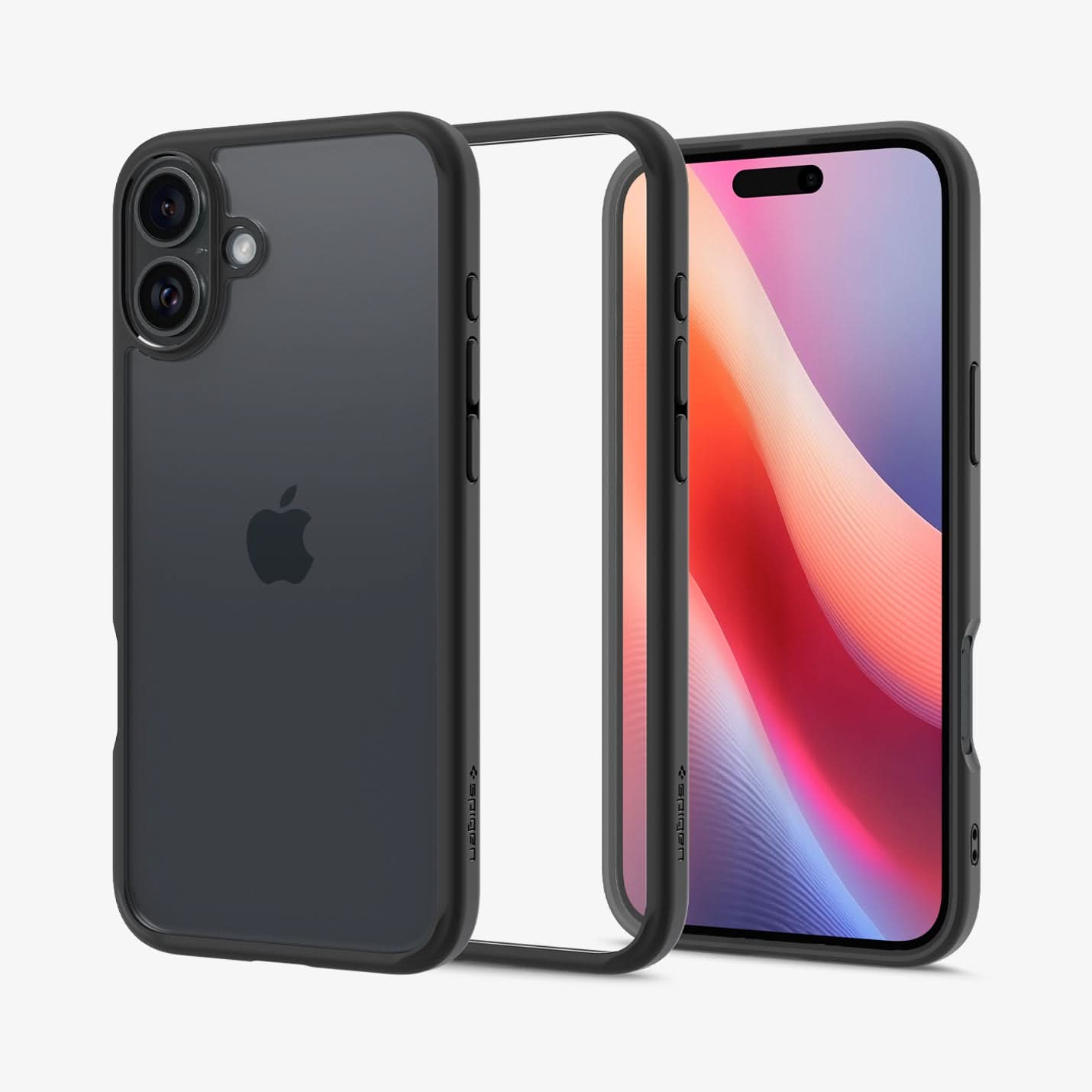 ACS08201 - iPhone 16 Case Ultra Hybrid in Matte Black showing the
back, partial sides, inner side and front