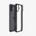 ACS08201 - iPhone 16 Case Ultra Hybrid in Matte Black showing the
back, detached from the frame of the case aligned with the device