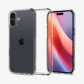 ACS08197 - iPhone 16 Case Ultra Hybrid in Crystal Clear showing the back, partial sides, inner side and front