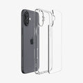 ACS08197 - iPhone 16 Case Ultra Hybrid in Crystal Clear showing the back, detached from the frame of the case aligned with the device