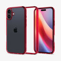 ACS08203 - iPhone 16 Case Ultra Hybrid in Red Crystal showing the back, partial sides, inner side and front