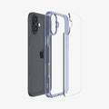 ACS08204 - iPhone 16 Case Ultra Hybrid in Sky Crystal showing the back, detached from the frame of the case aligned with the device