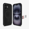 ACS09074 - iPhone 16 Case Ultra Hybrid T (MagFit + Camera Control) in Frost Black showing the back, front and sides with parts of the button detached