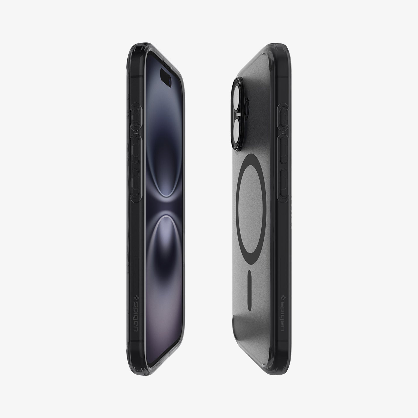 ACS09074 - iPhone 16 Case Ultra Hybrid T (MagFit + Camera Control) in Frost Black showing the partial back, partial front and sides