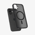ACS09074 - iPhone 16 Case Ultra Hybrid T (MagFit + Camera Control) in Frost Black showing the back of the case hovering above the device