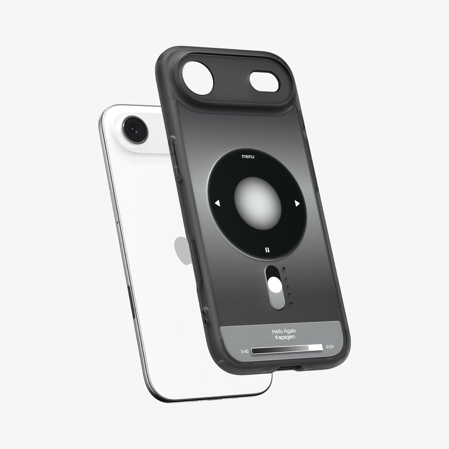 ACS10061 - iPhone 17 Air Ultra Hybrid Classic (MagFit) in Classic Black showing the front of layer hovering above the magfit magnet plate and the case