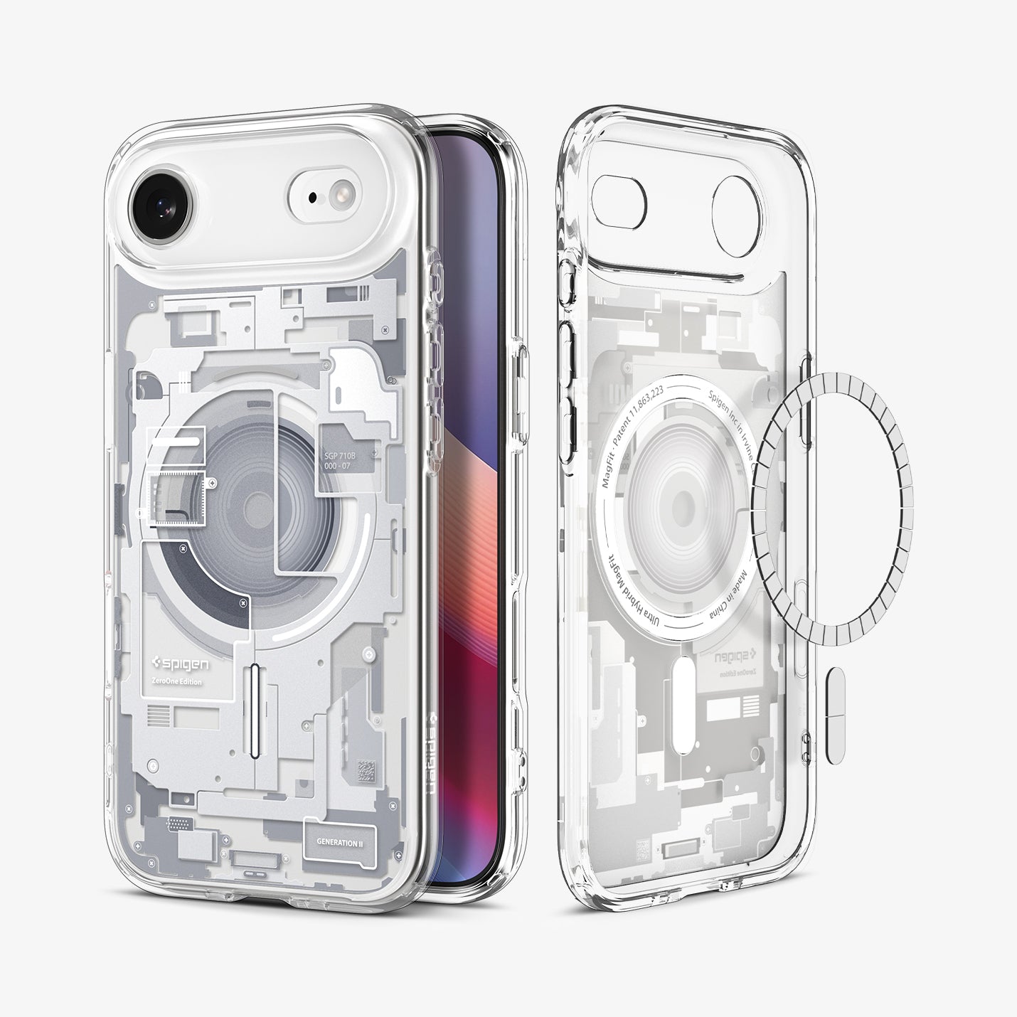 ACS10056 - iPhone 17 Air Ultra Hybrid Zero One (MagFit) in Zero One White showing the back, partial inner, partial front and sides