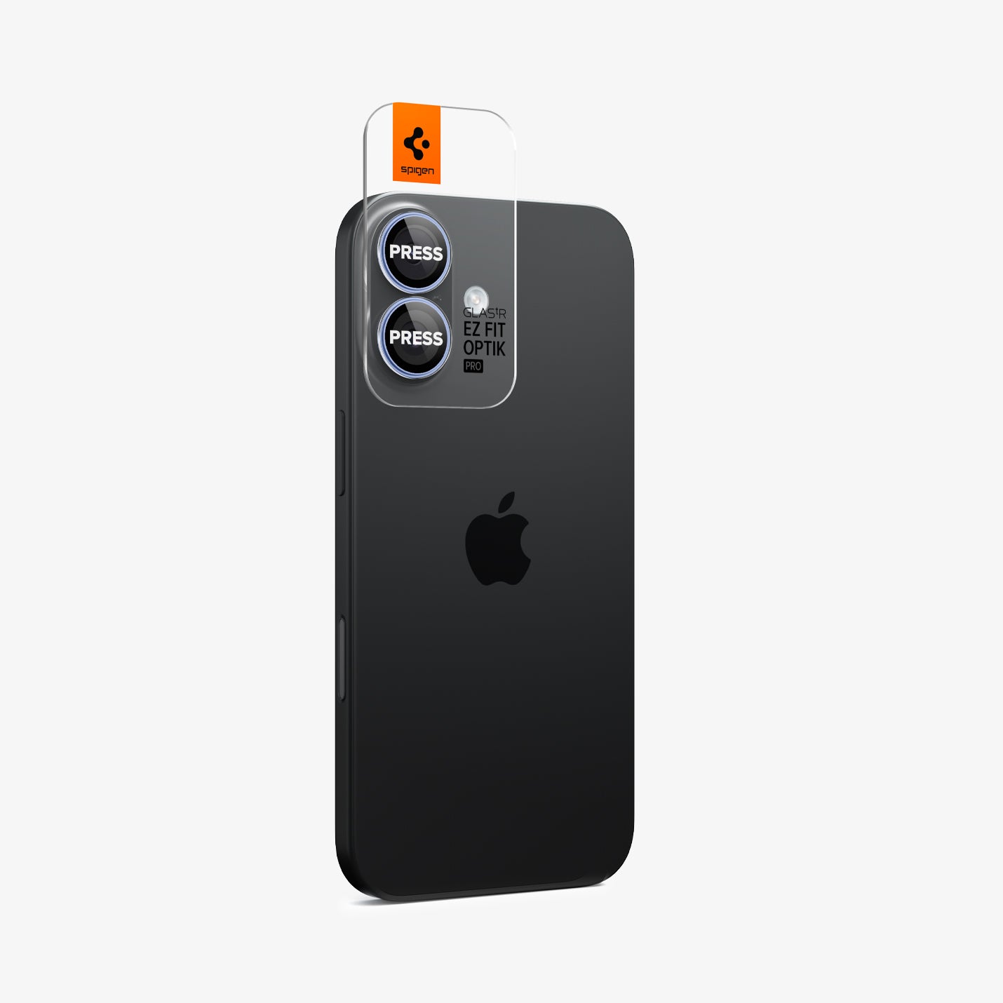 AGL10129 - iPhone 17 Optik Pro EZ Fit Lens Protector in blue showing the back and side with ez fit tray installed on device