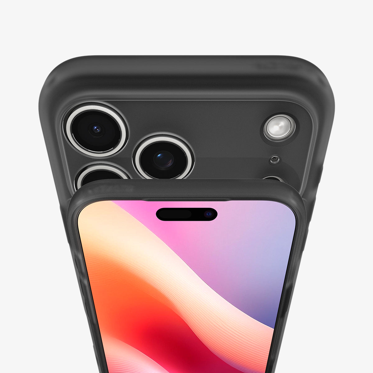 ACS10076 - iPhone 17 Pro Case Ultra Hybrid Classic (MagFit) in Classic Black showing the half front and partial back focusing on camera lens