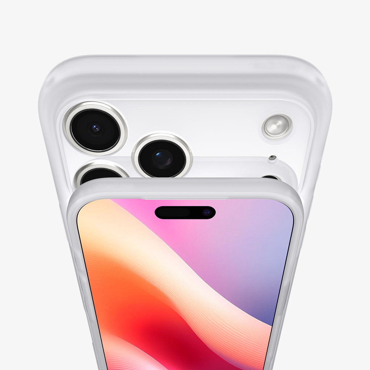 ACS10075 - iPhone 17 Pro Case Ultra Hybrid Classic (MagFit) in Classic Silver showing the half front and partial back focusing on camera lens