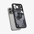 ACS10073 - iPhone 17 Pro Case Ultra Hybrid Zero One (MagFit) in Zero One Black showing the back, hovering in front of the device