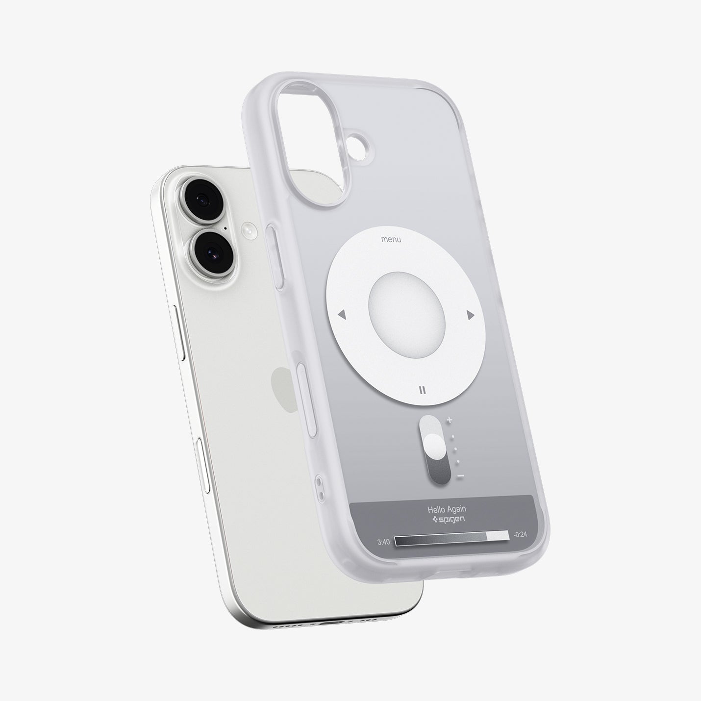 ACS10091 - iPhone 17 Ultra Hybrid Classic (MagFit) in Classic Silver showing the front of layer hovering above the magfit magnet plate and the case