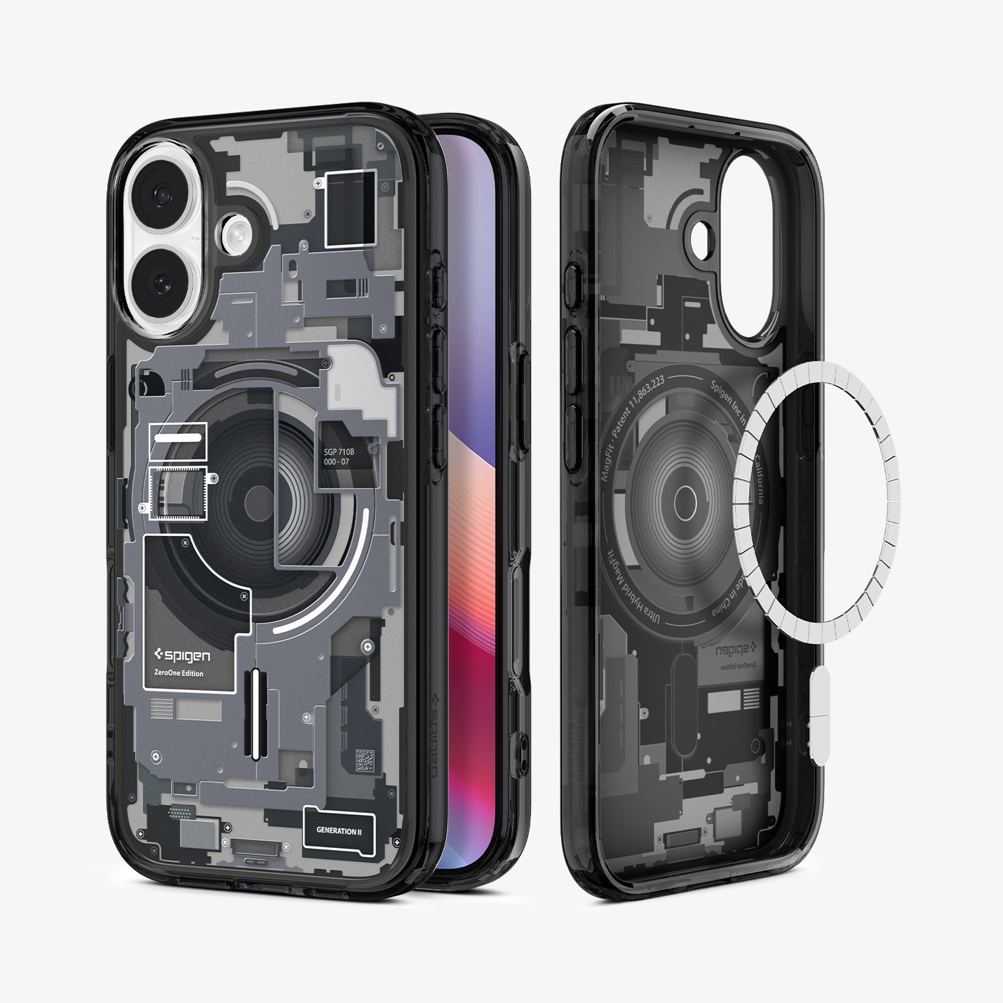 ACS10089 - iPhone 17 Ultra Hybrid Zero One (MagFit) in Zero One Black showing the back, partial inner, partial front and sides