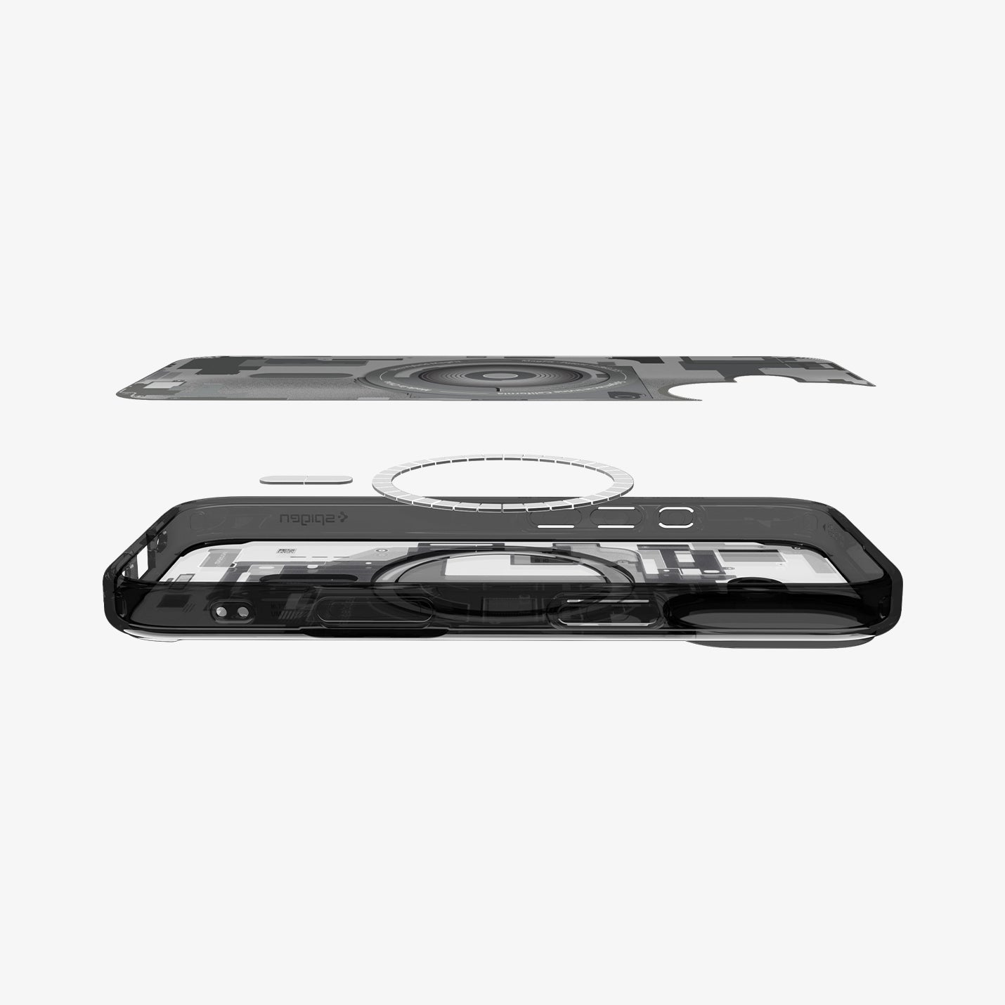 ACS10089 - iPhone 17 Ultra Hybrid Zero One (MagFit) in Zero One Black showing the multiple layers of case