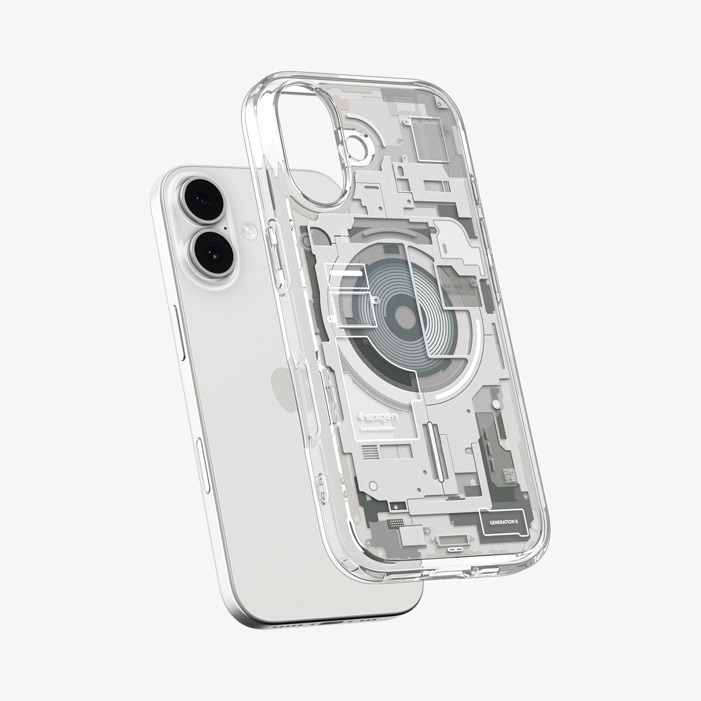 ACS10088 - iPhone 17 Ultra Hybrid Zero One (MagFit) in Zero One Natural Titanium showing the front of layer hovering above the magfit magnet plate and the case