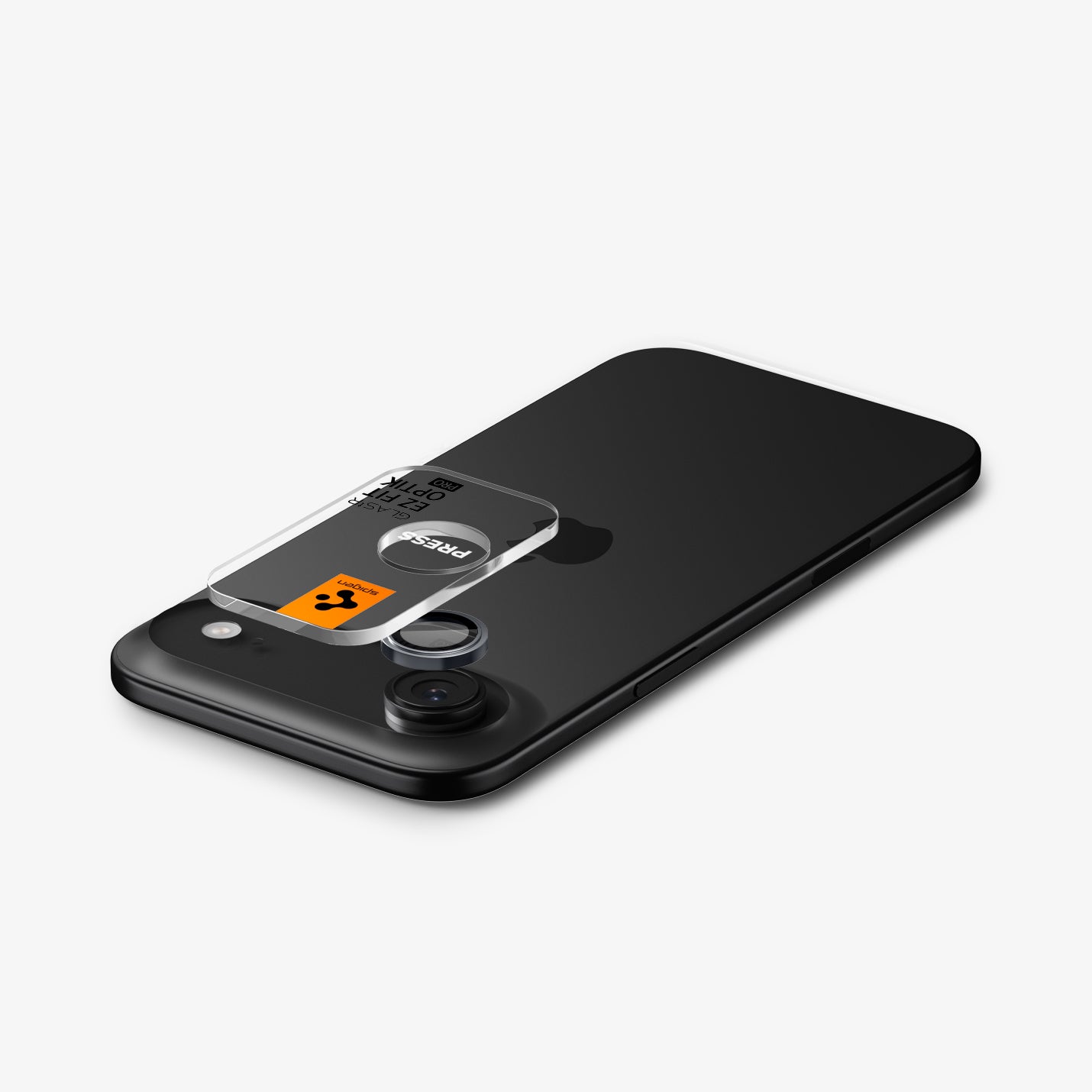 AGL10130 - iPhone 17 Air Optik Pro EZ Fit Lens Protector in gray showing the ez fit tray hovering above the camera lens