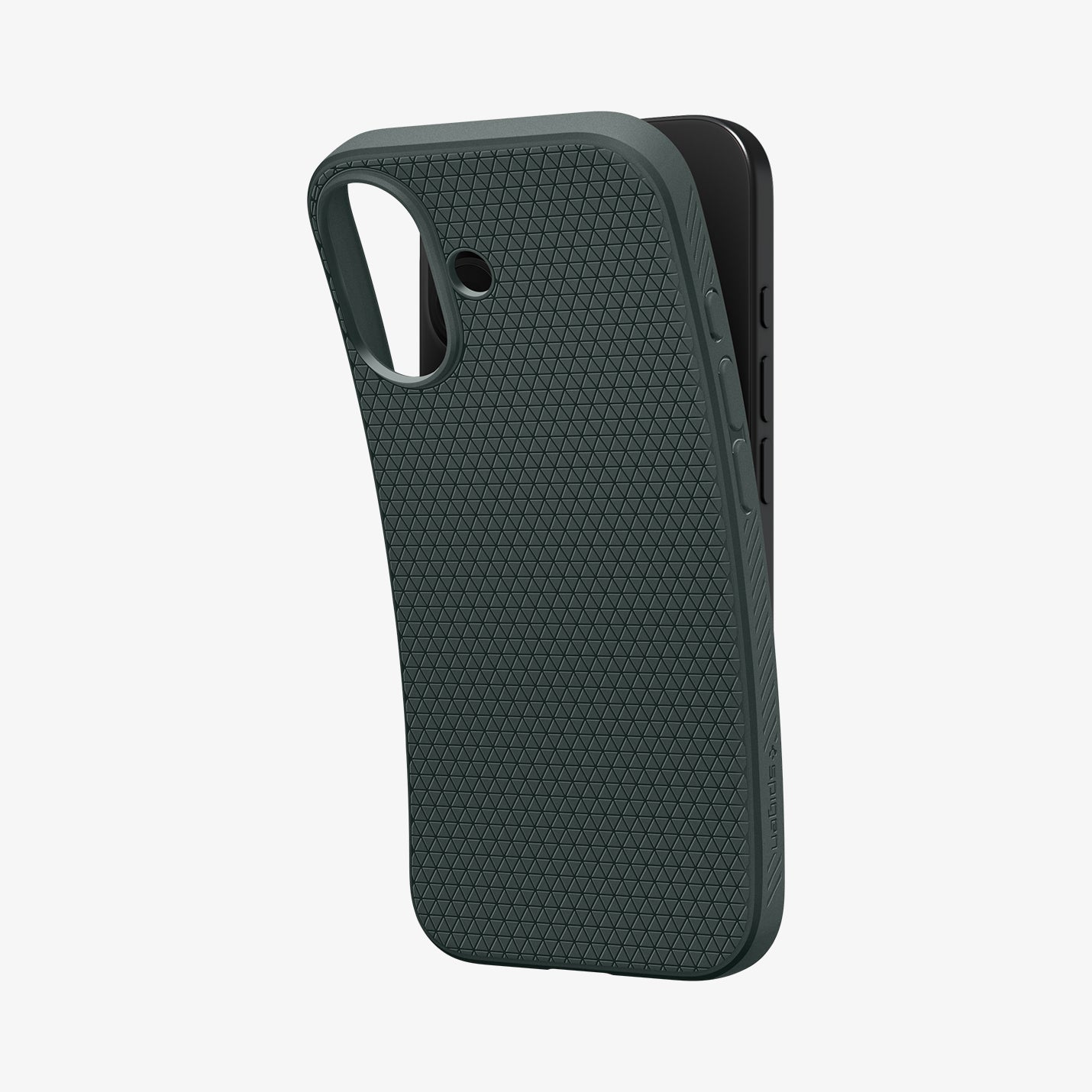 ACS09979 - iPhone 17 Liquid Air in Abyss Green showing the back, partially peeled off from the device