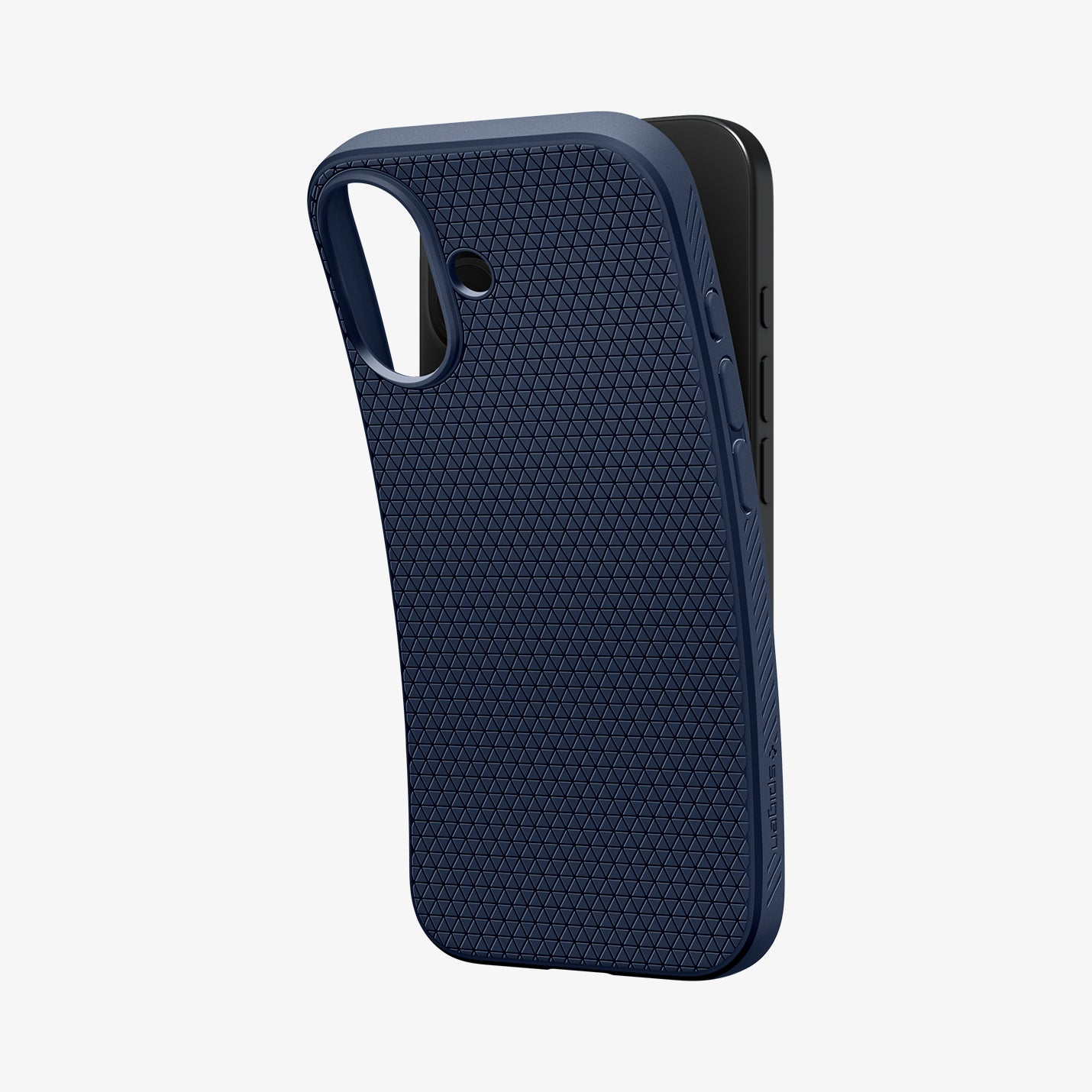 ACS09978 - iPhone 17 Liquid Air in Navy Blue showing the back, partially peeled off from the device
