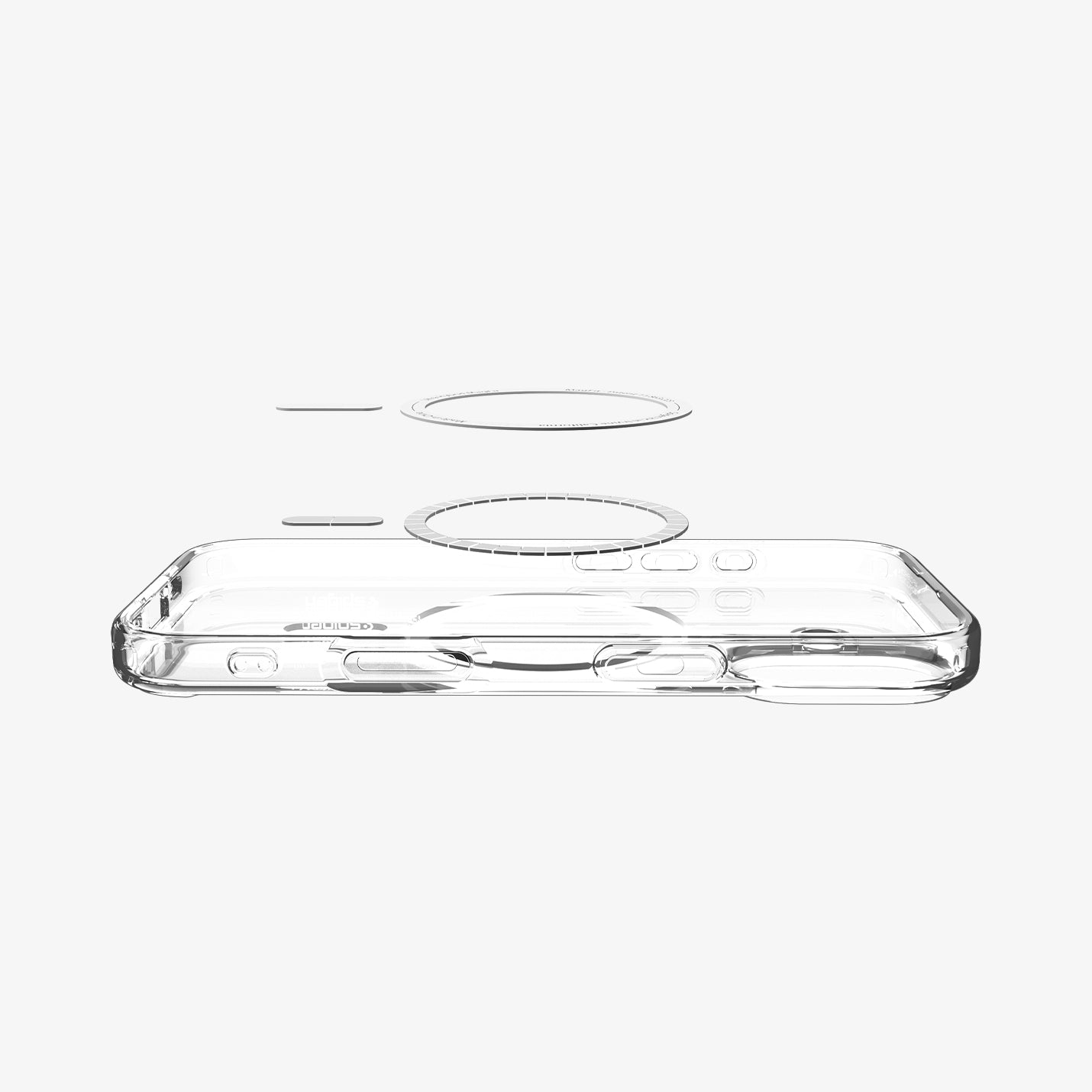 ACS10083 - iPhone 17 Ultra Hybrid (MagFit) in Clear Graphite showing layer and magfit magnet above the case