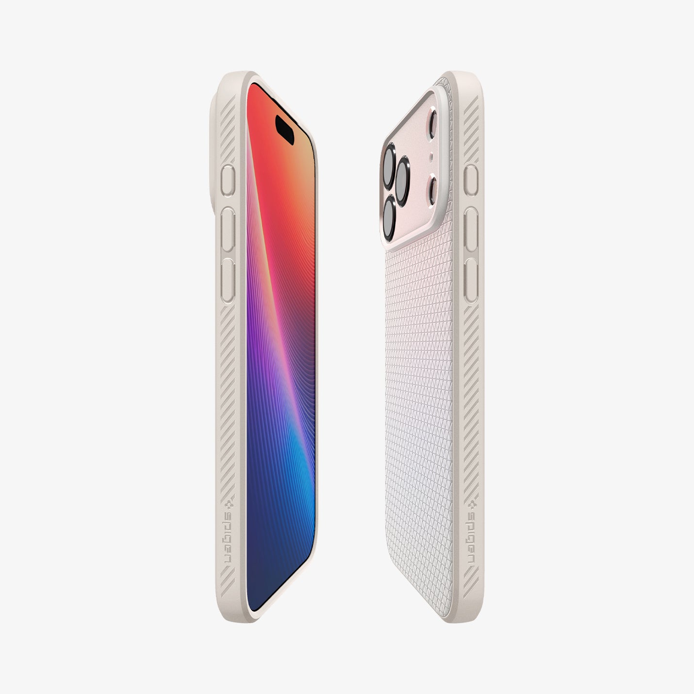 ACS09945 - iPhone 17 Pro Liquid Air in Natural Titanium showing the partial back, partial front and sides