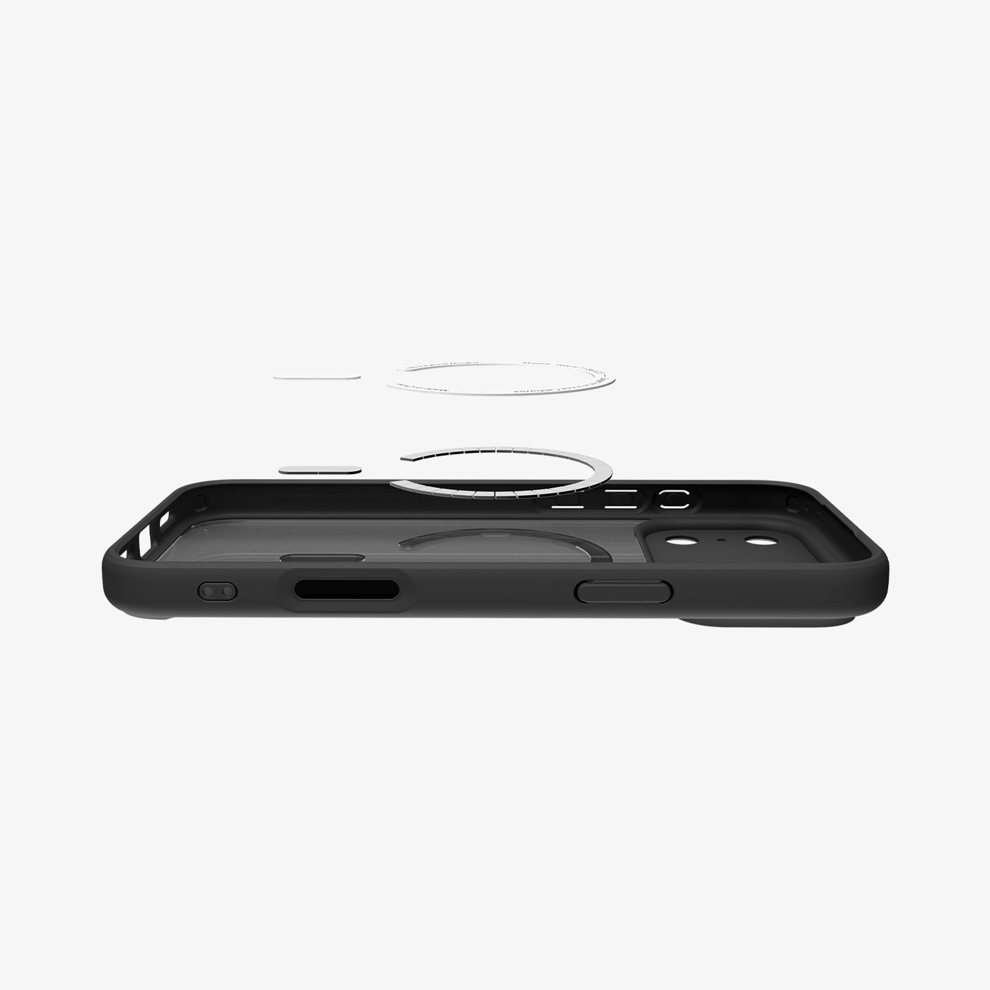 ACS10481 - iPhone 17 Pro Ultra Hybrid (MagFit) in Frost Black Orange showing layer and magfit magnet above the case