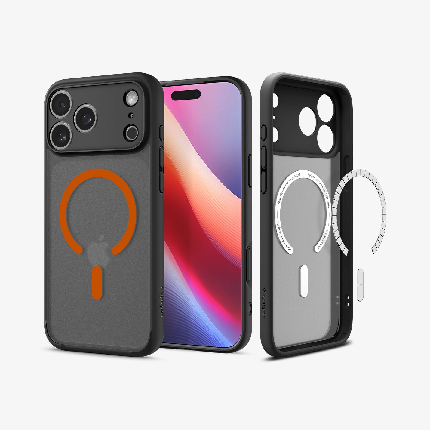 ACS10481 - iPhone 17 Pro Ultra Hybrid (MagFit) in Frost Black Orange showing the back, partial inner, partial front and sides