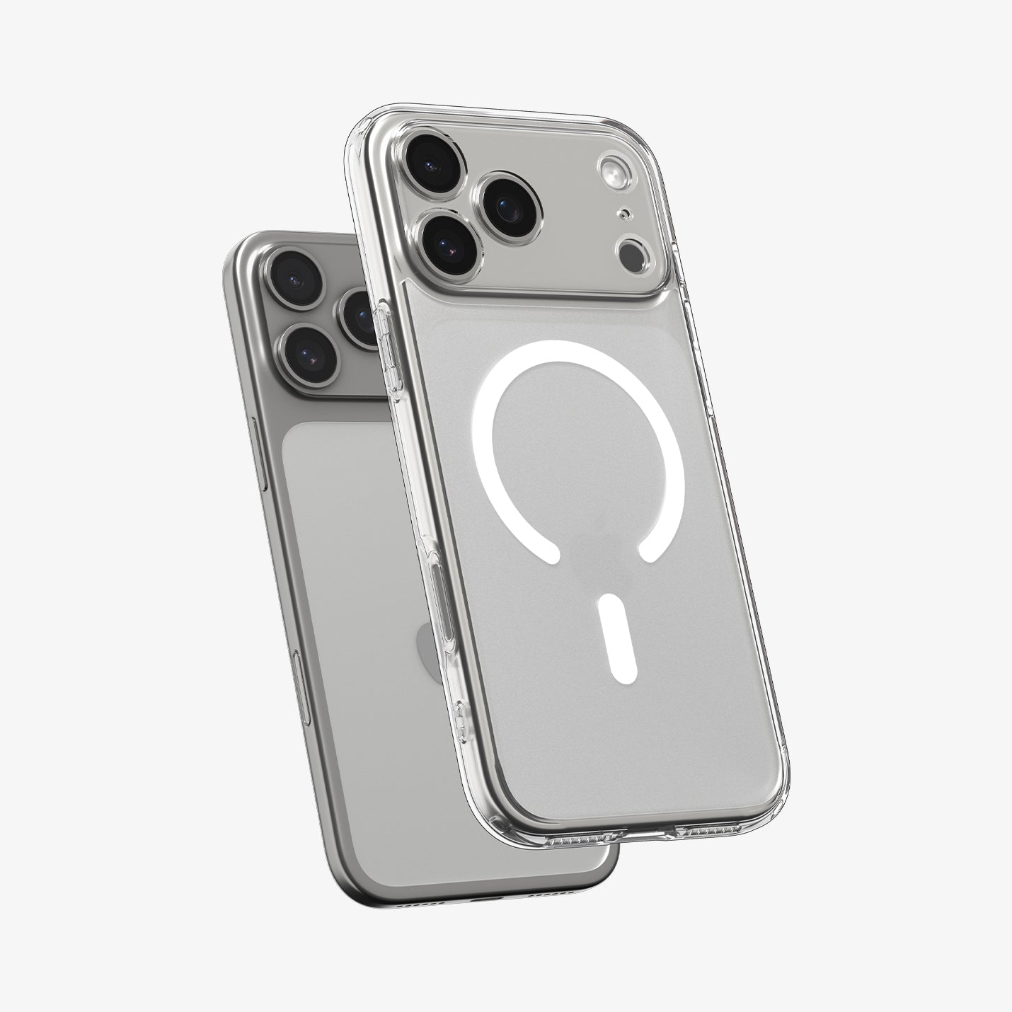 ACS10039 - iPhone 17 Pro Max Ultra Hybrid (MagFit) in Frost White showing the front of layer hovering above the magfit magnet plate and the case