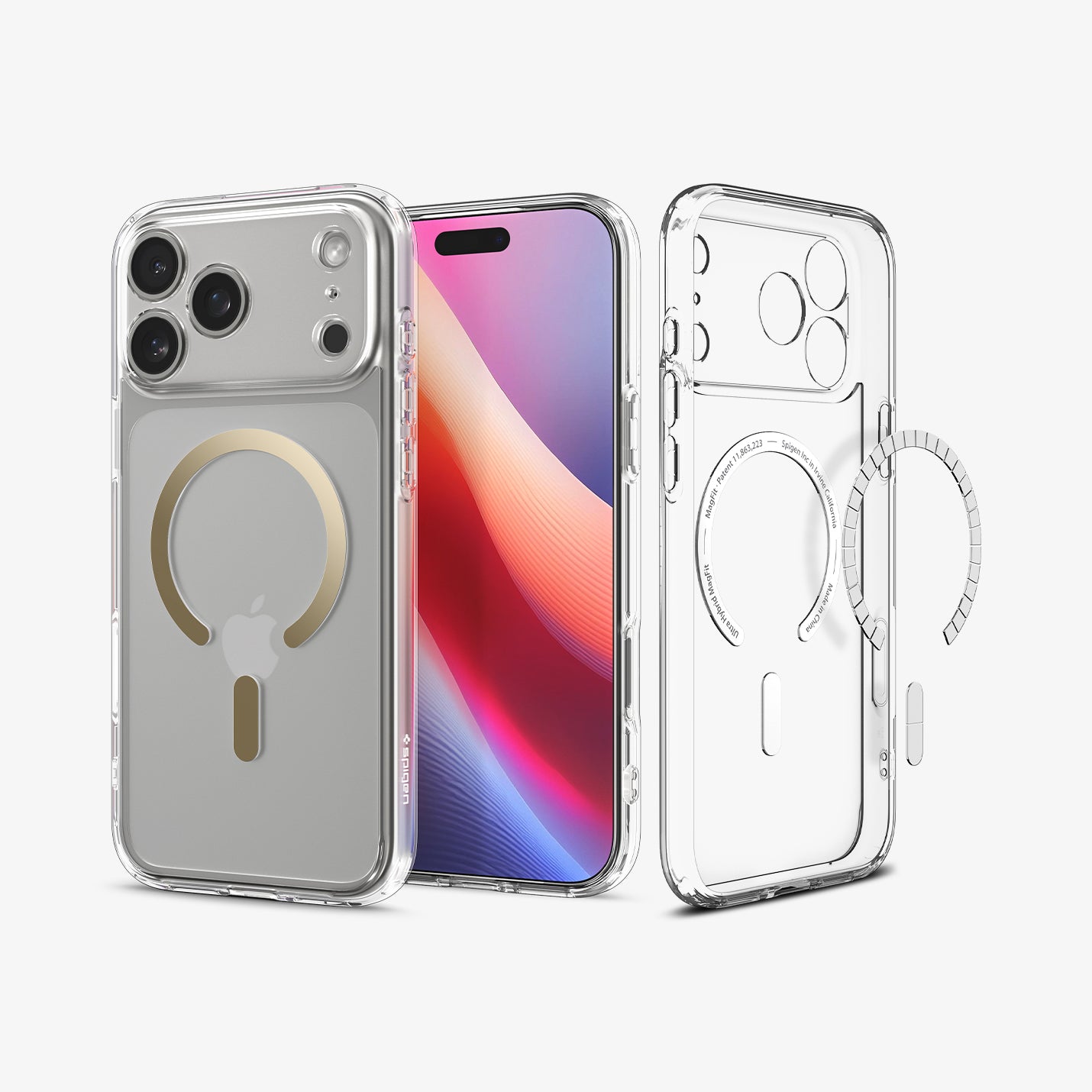 ACS10037 - iPhone 17 Pro Max Ultra Hybrid (MagFit) in Clear Gold showing the back, partial inner, partial front and sides