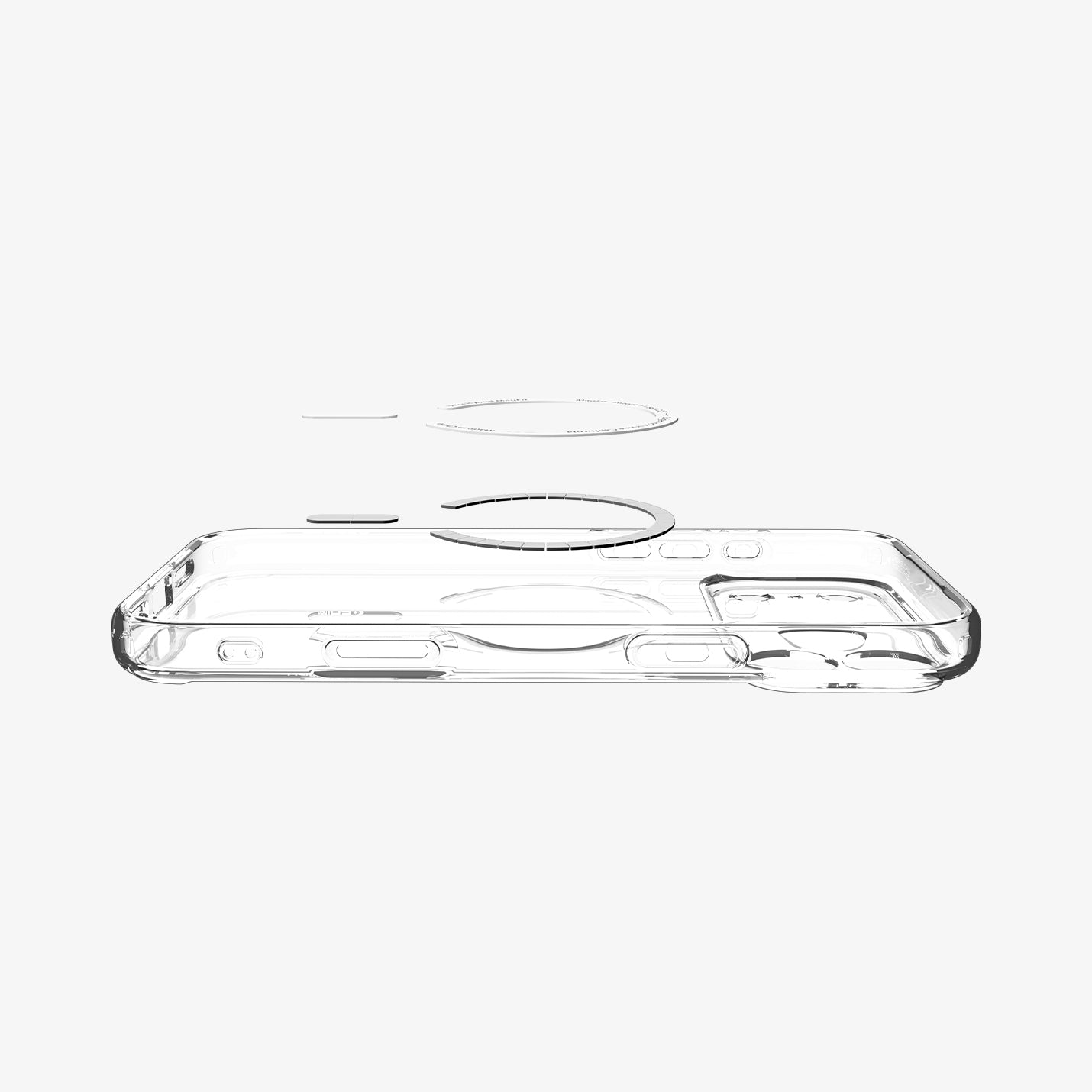 ACS10067 - iPhone 17 Pro Ultra Hybrid (MagFit) in Clear Graphite showing layer and magfit magnet above the case