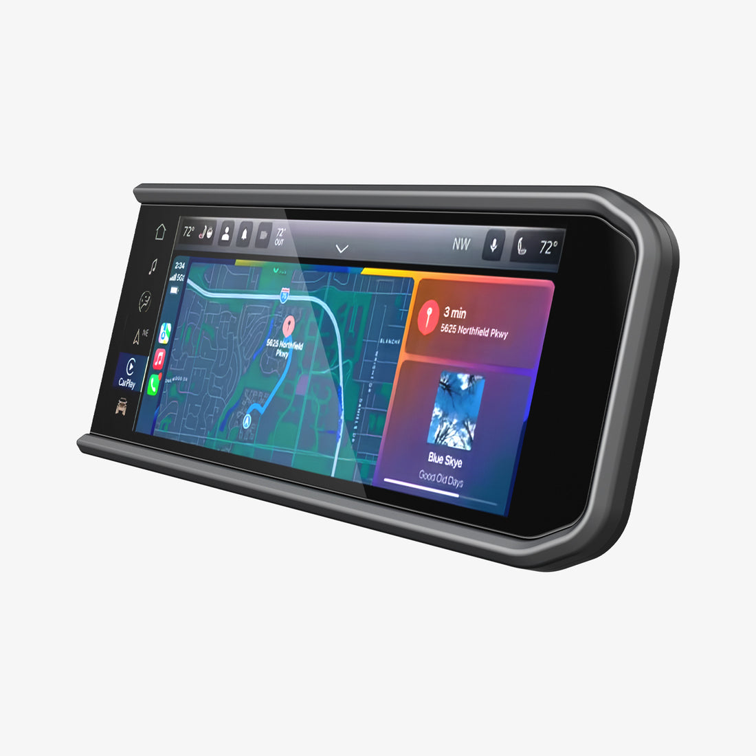 AGL07279 - Jeep Wrangler Screen Protector GLAS.tR SLIM showing the touch screen display, screen protector and packaging