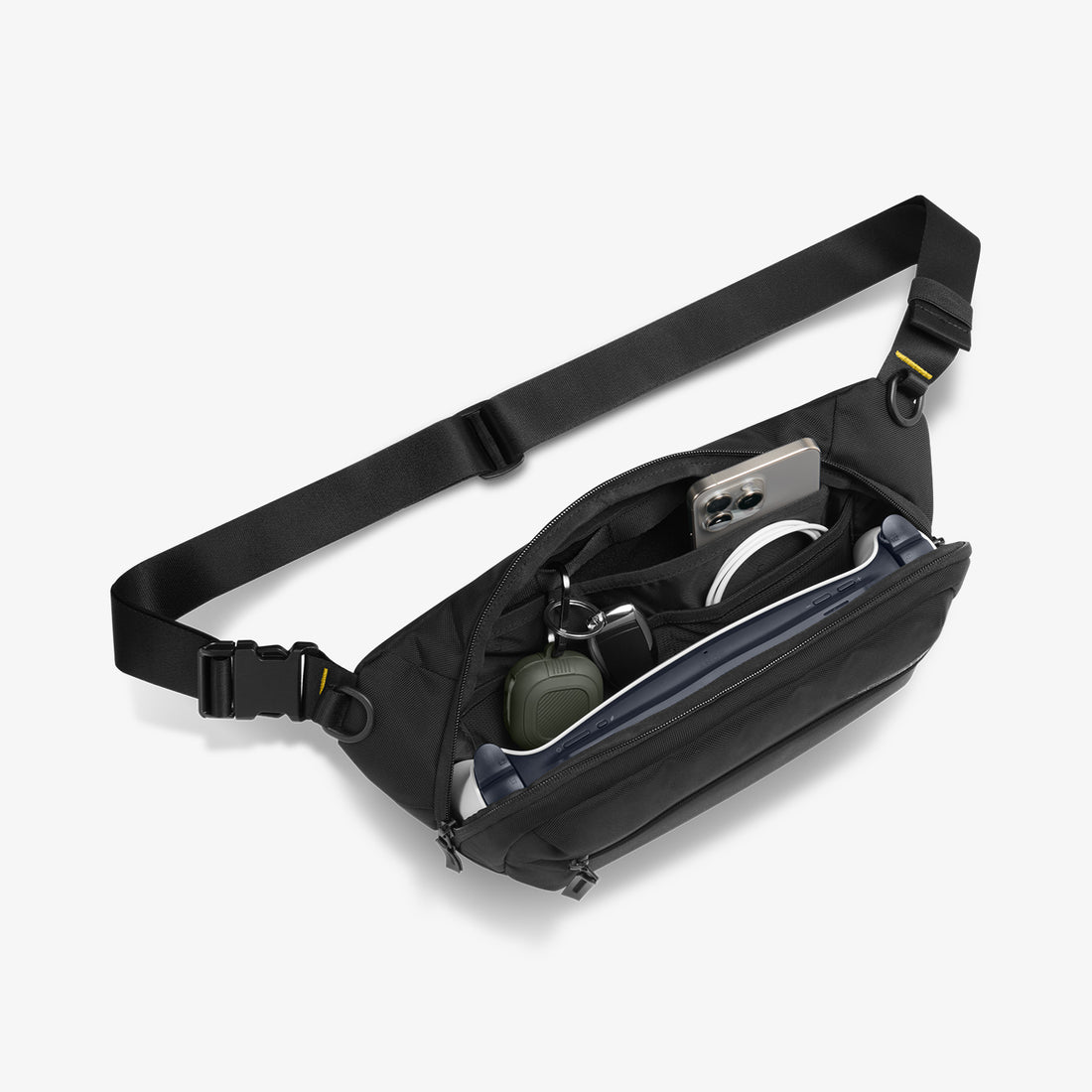AFA07482 - Sling Bag KD410 in Black showing the front, partial side and strap